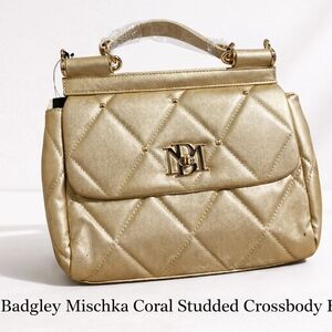 Badgley Mischka Quilted Gold Crossbody Bag